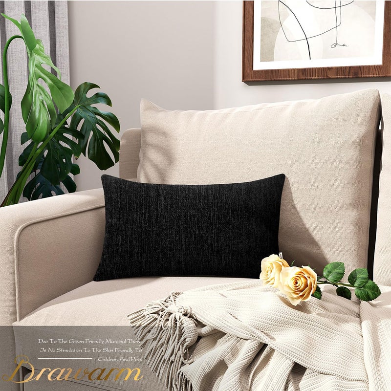 BRAWARM Throw Pillow Covers 12x20 Inches - Black Chenille Lumbar Pillow Covers Pack of 2, Solid Dyed Soft Chenille Pillow Cases for Couch Sofa Bed Home Decoration - Image 2